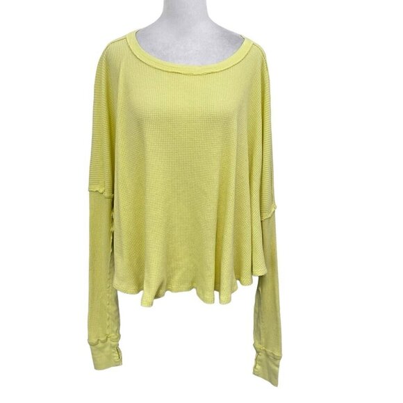 Free People Relaxed Slouchy Oversized Thermal Top Thumbholes Yellow size XS - Picture 1 of 9